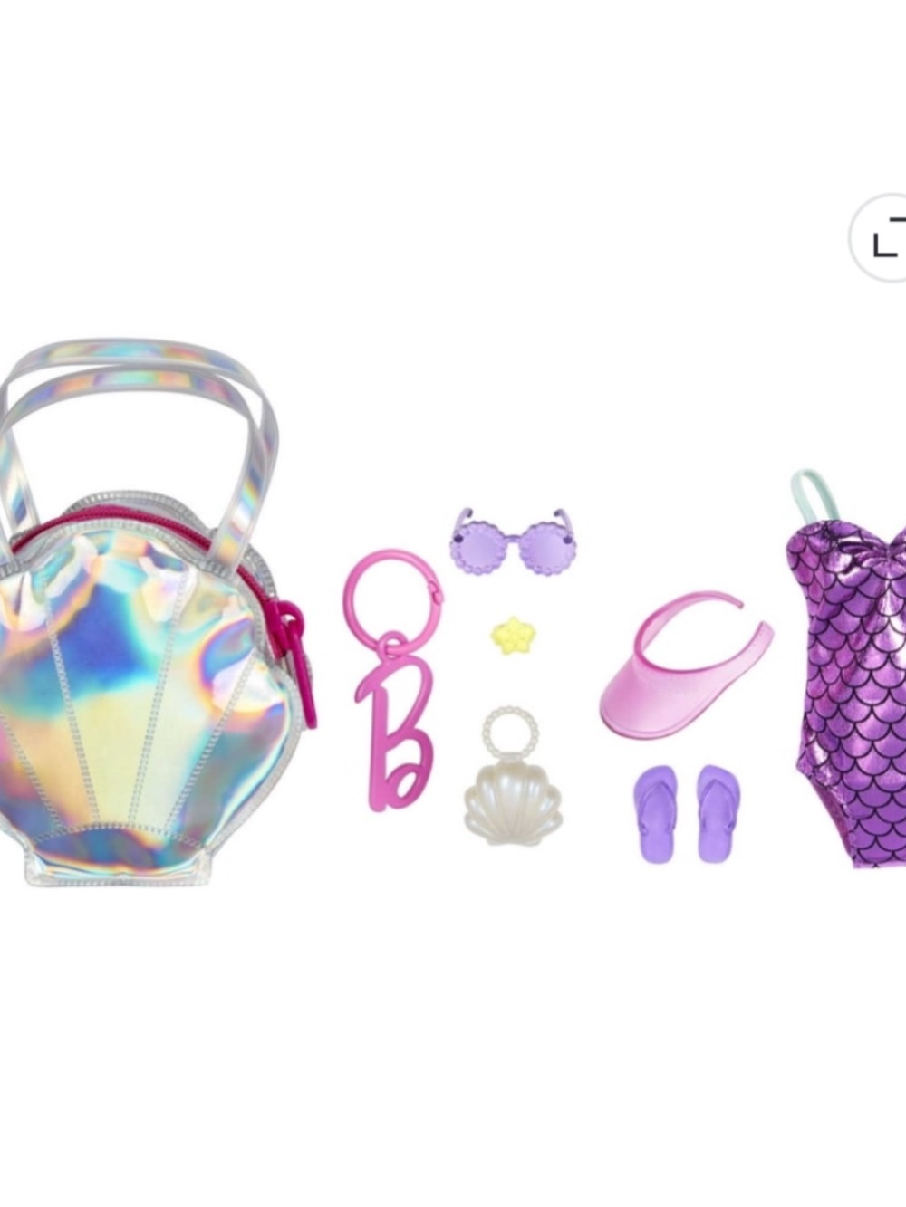 Barbie Holographic Shell Purse & Mermaid Outfit Set - Purple, Pink & Iridescent